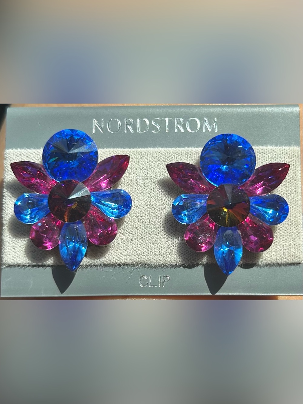 Vintage NELLY Glass Rivoli Cluster Clip-On Earrings From Nordstroms NWT